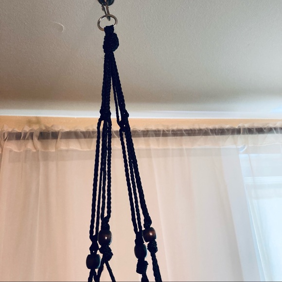 Plant Hanger Macrame Braids Knots Beads Black Dark Brown Wooden Bead Accents - Picture 5 of 6